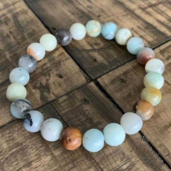 8mm Mixed Amazonite Chakra Stretch Bracelet - Picture 3 of 10